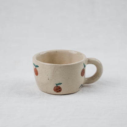 White Hand Pinched Cherry Print Ceramic Coffee , Tea Mug 
