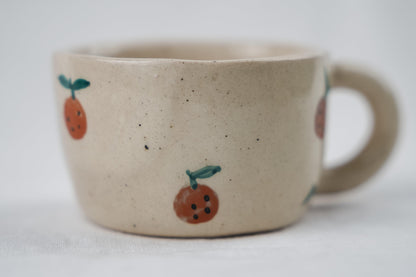 White Hand Pinched Cherry Print Ceramic Coffee , Tea Mug